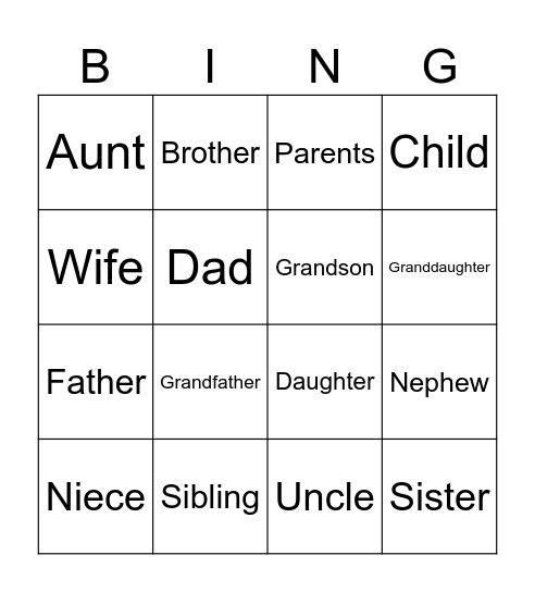 Family Bingo Card