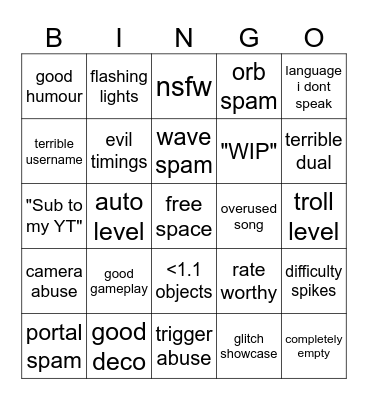 random tab Bingo Card