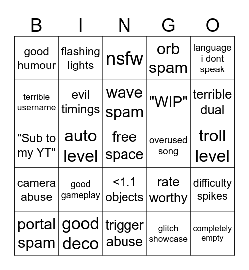 random tab Bingo Card