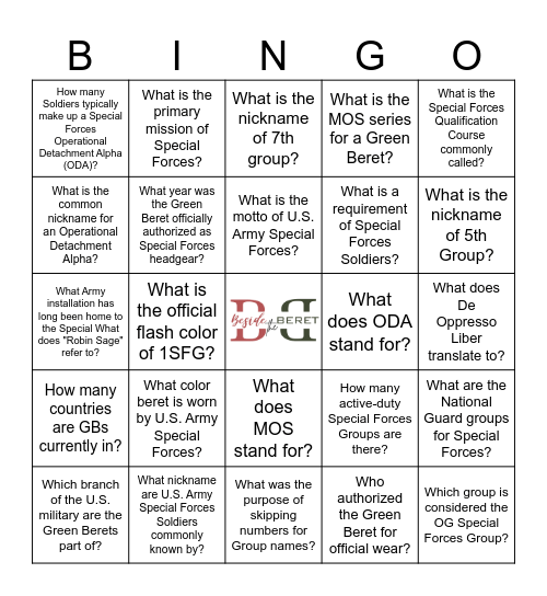 SF Trivia Bingo Card