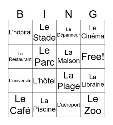 French Stores & Places Bingo Card
