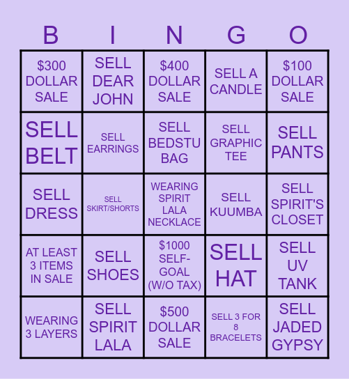 SPIRITED BINGO Card