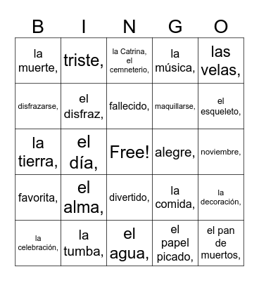 Día de los Muertos Bingo Card
