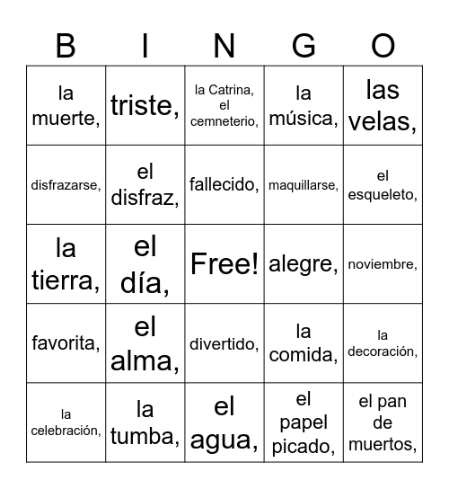 Día de los Muertos Bingo Card
