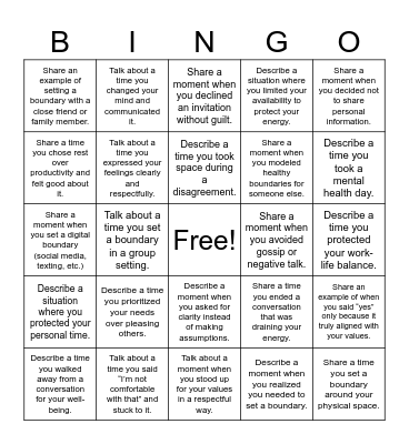 Healthy Boundaries Bingo Card