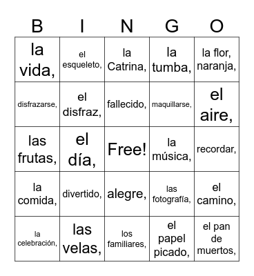 Día de los Muertos Bingo Card