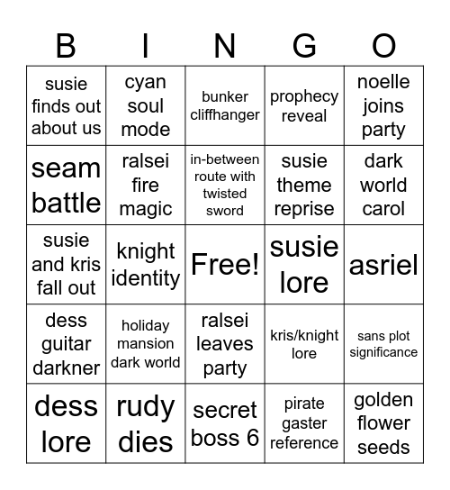 deltarune 6 Bingo Card