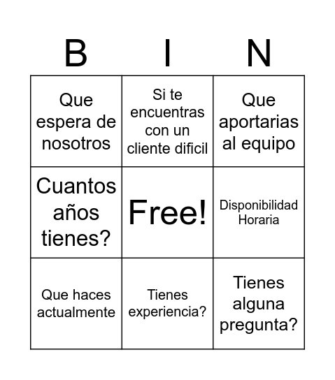 Untitled Bingo Card