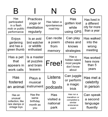 Find Someone Who... Bingo Card