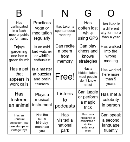 Find Someone Who... Bingo Card