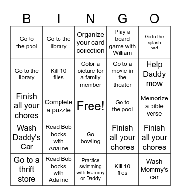 Levi's Summer Bingo Card