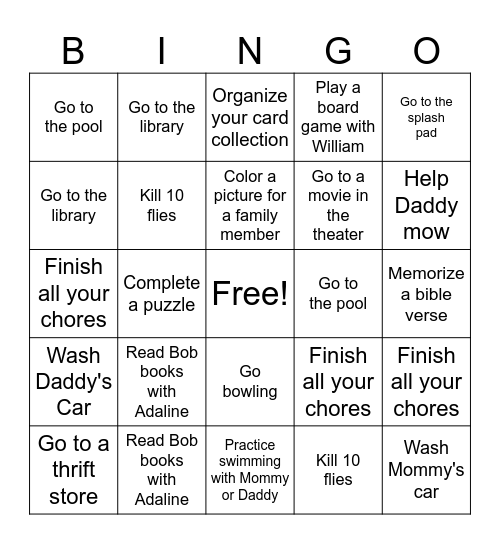 Levi's Summer Bingo Card