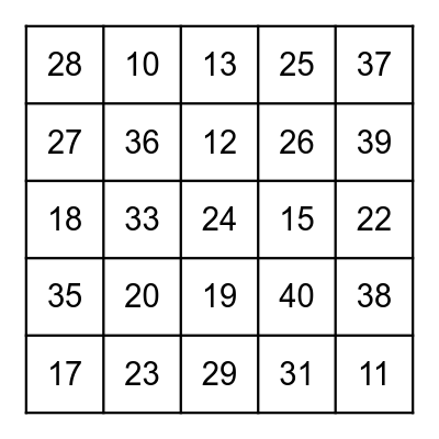 #s 10 - 40 Bingo Card