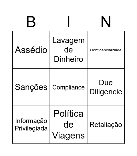 Bingo do Compliance Bingo Card