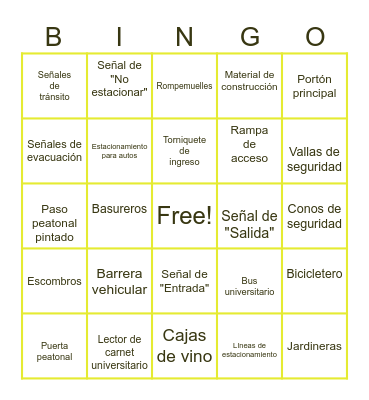 Zonas de acceso y transporte Bingo Card