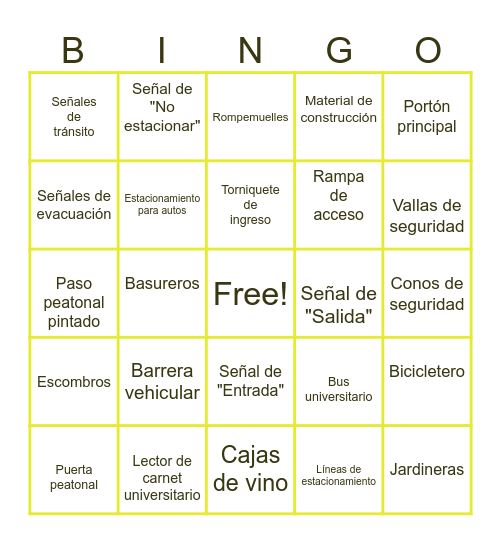 Zonas de acceso y transporte Bingo Card