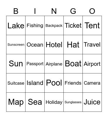 VACATION Bingo Card