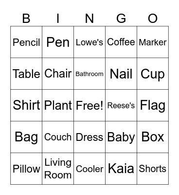 Baby Shower Bingo Card