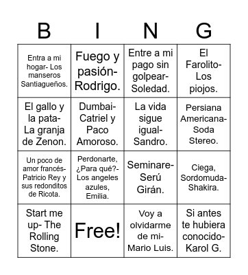 BINGO MUSICAL Bingo Card