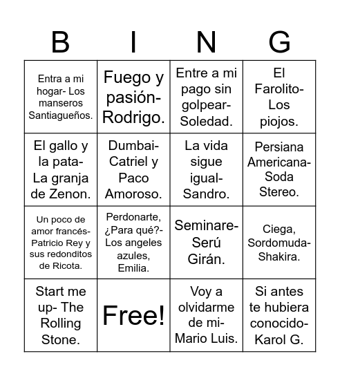 BINGO MUSICAL Bingo Card