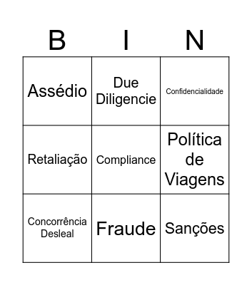Bingo do "Compliance" Bingo Card