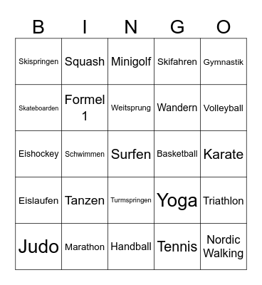 Sportarten Bingo Card