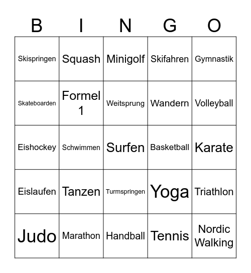Sportarten Bingo Card