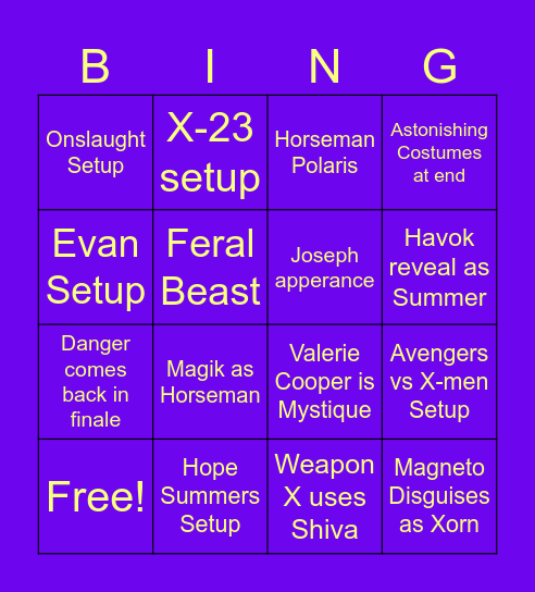 X-men 97 bets Bingo Card