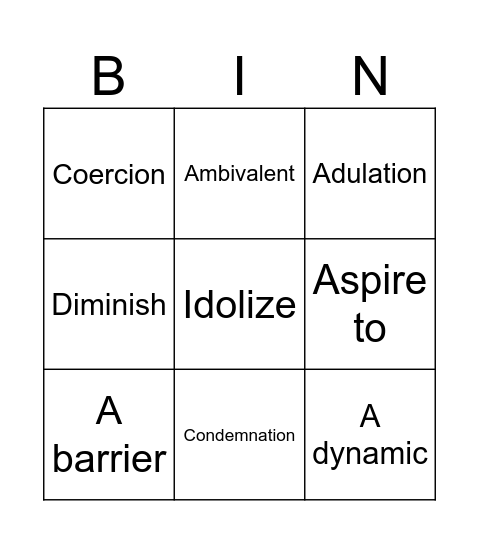 Vocab Bingo Card