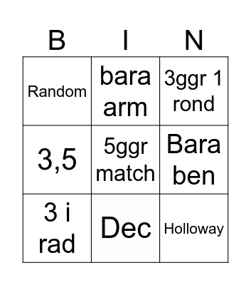 Jens Bingo Card