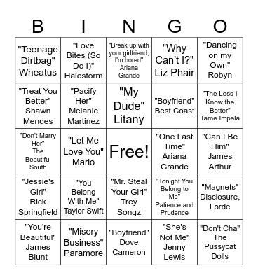 you belong with me Bingo Card