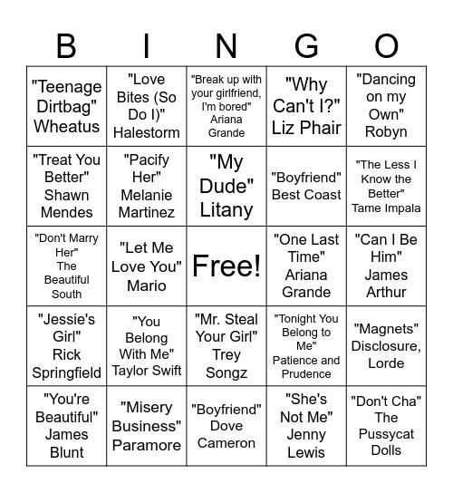 you belong with me Bingo Card