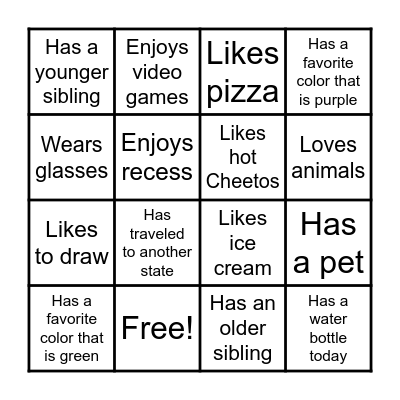 About Me Bingo Card