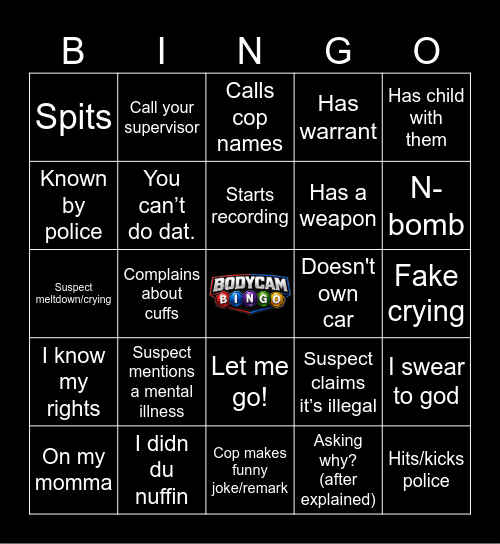BODYCAM BINGO! Bingo Card