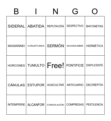 VOCABULARIO  DE UN VIEJO CON ALAS ENORMES Bingo Card