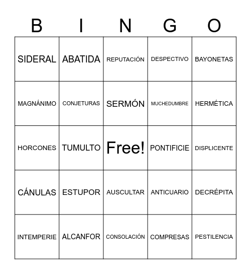 VOCABULARIO  DE UN VIEJO CON ALAS ENORMES Bingo Card
