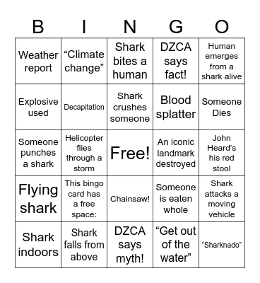 Sharknado! Bingo Card