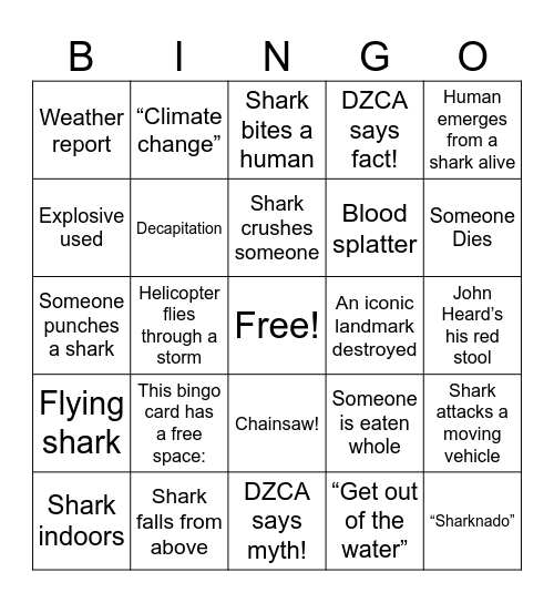Sharknado! Bingo Card
