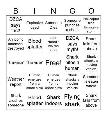 Sharknado! Bingo Card