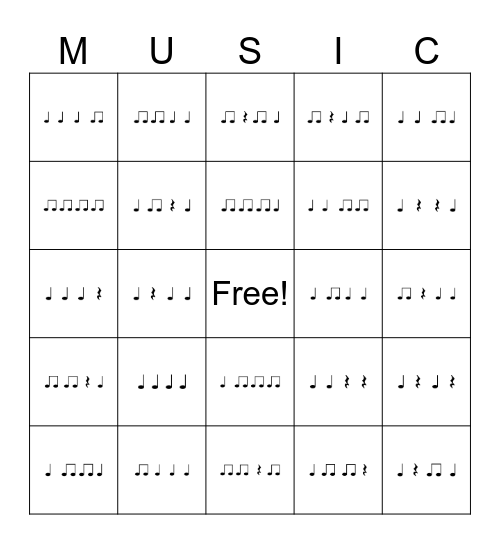 Rhythm Bingo! Bingo Card