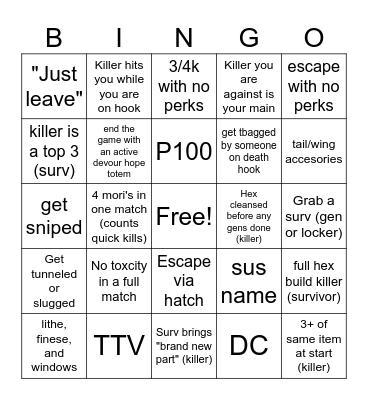 DBD thingy Bingo Card
