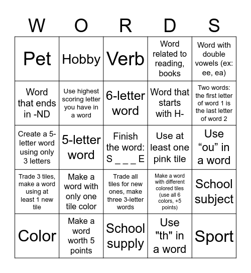 Scrabble Scramble: BINGO Edition Bingo Card
