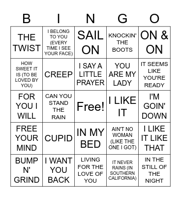 R&B MUSIC BINGO (X) Bingo Card