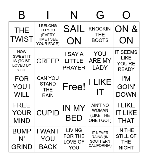 R&B MUSIC BINGO (X) Bingo Card