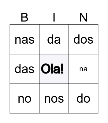 EM , DE + artigos Bingo Card