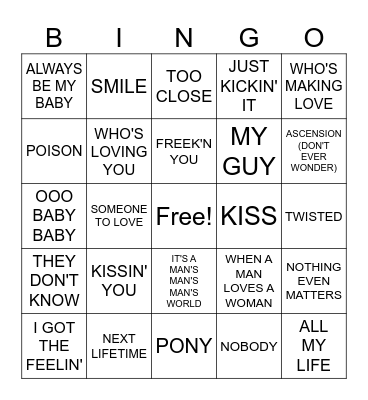 R&B MUSIC BINGO BLACKOUT Bingo Card