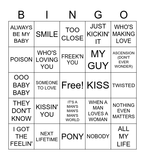 R&B MUSIC BINGO BLACKOUT Bingo Card