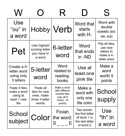 Scrabble Scramble: BINGO Edition Bingo Card