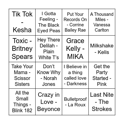 00s Music Bingo Card