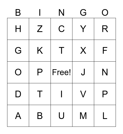 Letters  Bingo Card